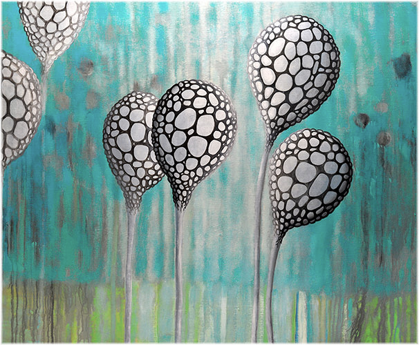 obraz namalowany farbami olejnymi na płótnie  zielony  miętowy  100x120 cm  Marta Konieczny  oryginalny  bardzo duży nad kanapę  do nowoczesnego wnętrza  botaniczne inspiracje  natur  przyroda